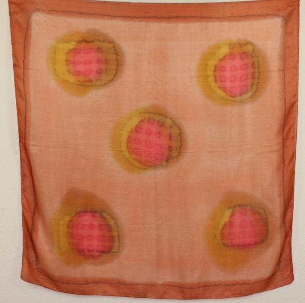 Foulard Carré en Soie Saumon-Or-Corail