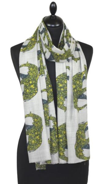 Écharpe Cachemire Gris-Jaune-Bleu