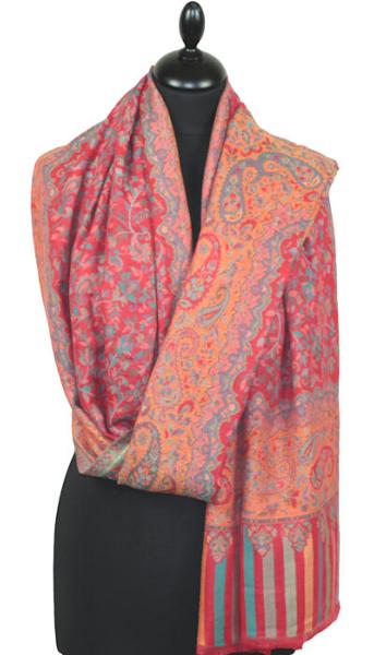 Étole Cachemire Rouge Floral Kani