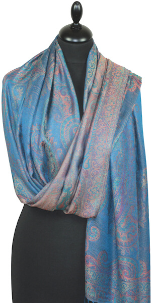 Étole en Modal/Soie Bleu-Orange-Vert