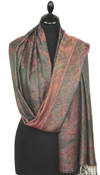 Étole en Modal/Soie Vert-Orange-Fuchsia