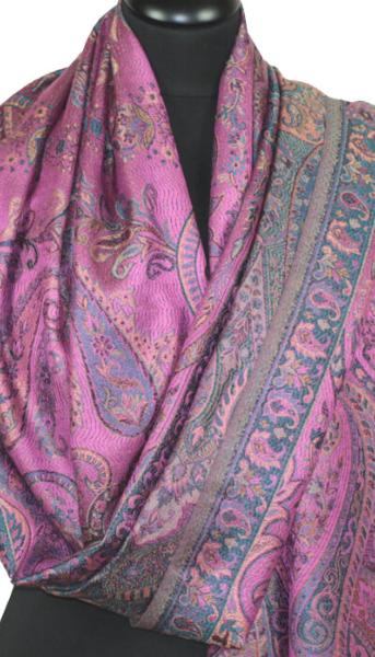 Étole en Soie Fuchsia-Or-Bleu