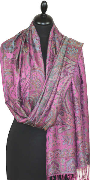 Étole en Soie Fuchsia-Orange-Vert