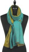 Pashmina 100% Cachemire Bicolore Vert Turquoise-Or