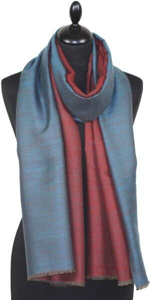 Pashmina 100% Cachemire Bicolore Bleu Turquoise-Rouge