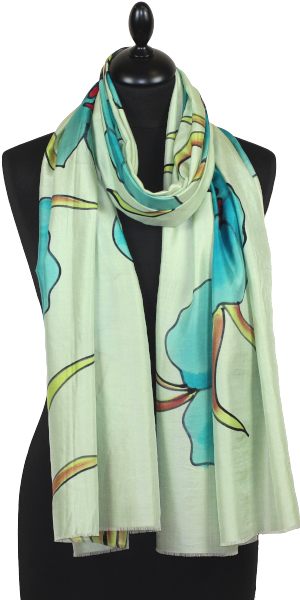 Écharpe en Soie Vert-Turquoise-Noir