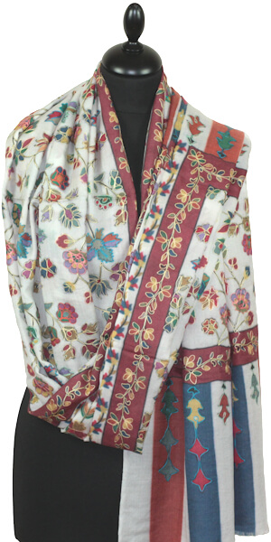 Étole Cachemire Blanc Cassé Floral Brodée