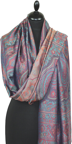 Étole en Soie Turquoise-Rouge-Marine