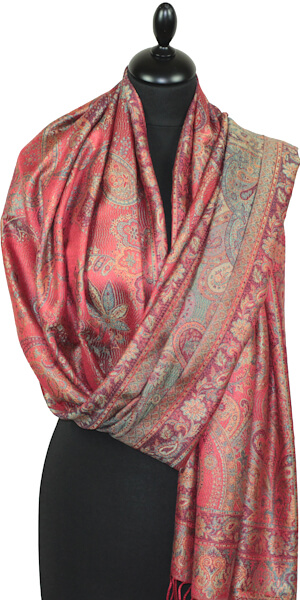 Étole en Soie Corail-Bleu-Or