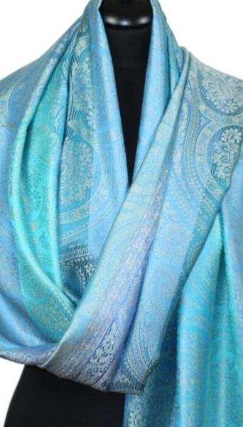 Étole en Soie Turquoise-Bleu-Vert