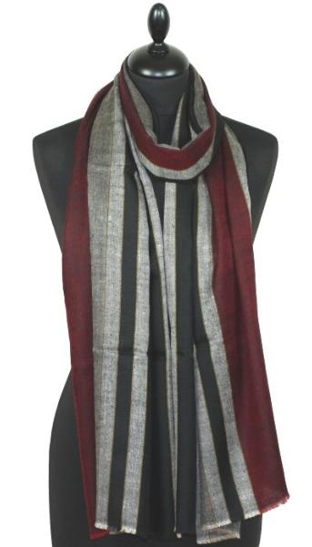 Pashmina 100% Cachemire Noir-Gris-Rouge