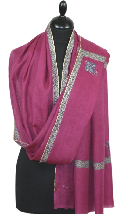 Pashmina Fuchsia Brodé à la Main