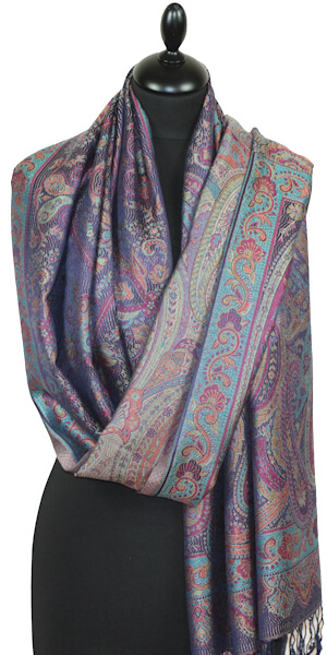 Étole en Soie Violet-Orange-Bleu