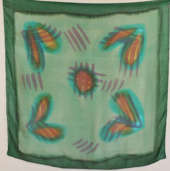 Foulard Carré en Soie Vert-Turquoise-Corail