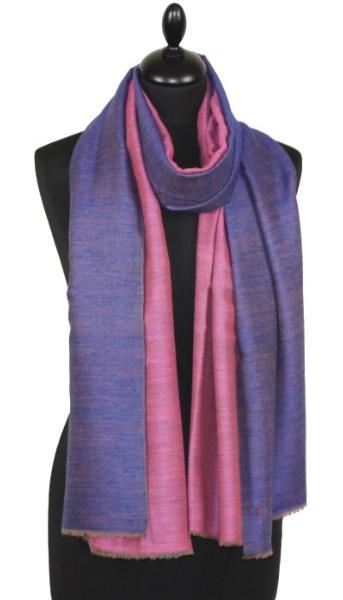 Pashmina 100% Cachemire Bicolore Bleu-Rose