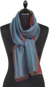 Pashmina 100% Cachemire Bicolore Bleu Turquoise-Rouge