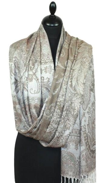 Étole en Modal/Soie Beige-Gris-Écru