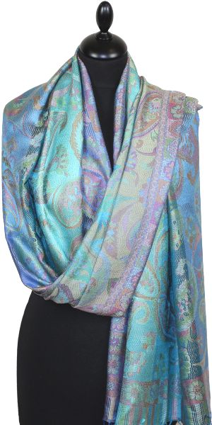 Étole en Soie Bleu-Rose-Vert
