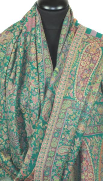 Étole Cachemire Vert Floral Kani