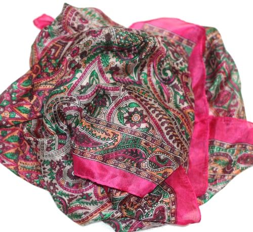 Foulard carré en soie Fuchsia-Vert-Orange