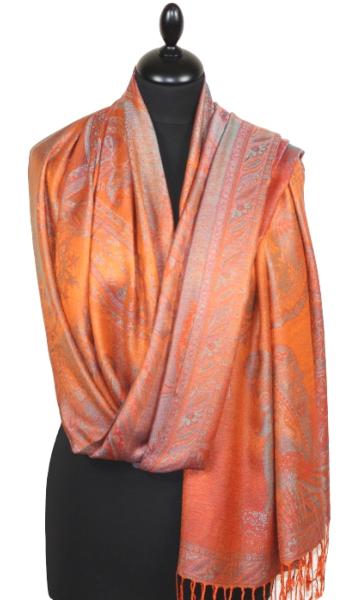 Étole en Modal/Soie Orange-Corail-Bleu