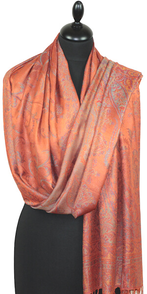 Étole en Modal/Soie Orange-Bleu-Or