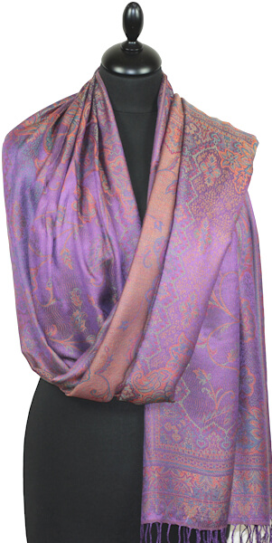Étole en Modal/Soie Violet-Orange-Vert