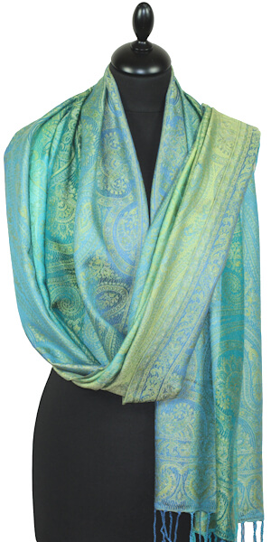 Étole en Soie Bleu-Turquoise-Vert