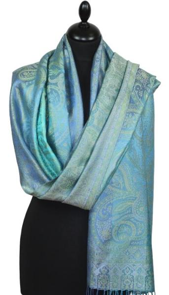 Étole en Soie Bleu-Turquoise-Vert