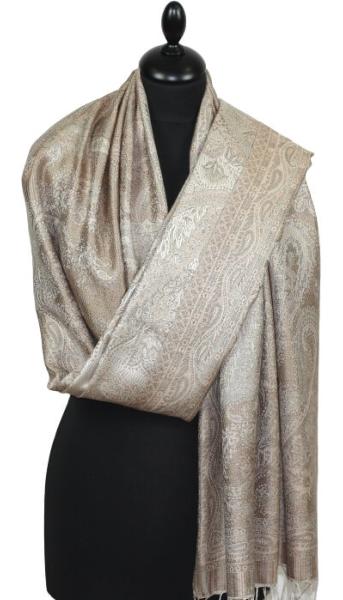 Étole en Soie Taupe-Beige-Écru