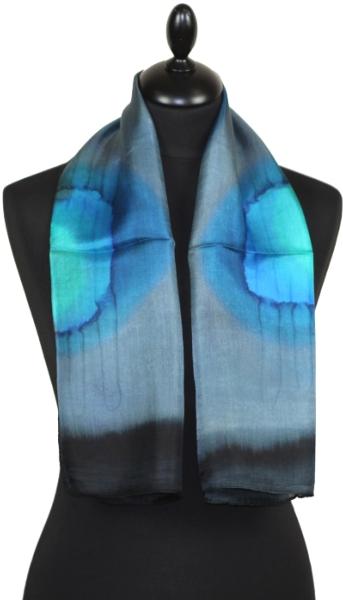 Foulard Carré en Soie Noir-Bleu-Brique