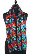 Écharpe en Soie Noir-Turquoise-Corail