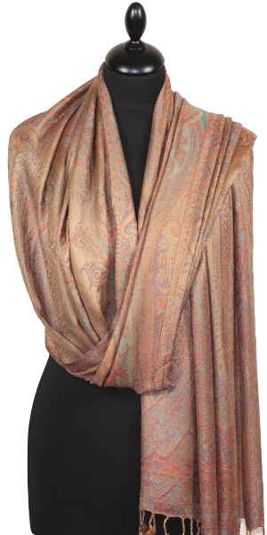 Étole en Modal/Soie Camel-Orange-Bleu