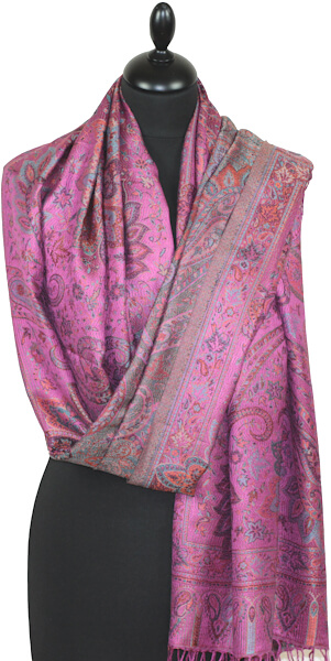 Étole en Soie Fuchsia-Bleu-Orange