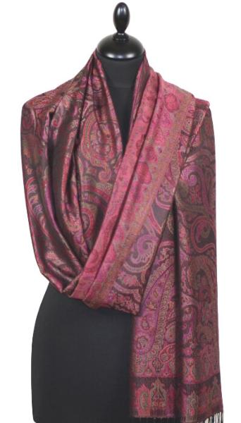 Étole en Soie Noir-Fuchsia-Vert