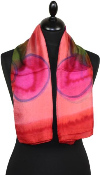 Foulard Carré en Soie Corail-Fuchsia-Vert