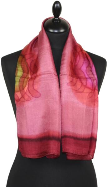 Foulard Carré en Soie Framboise-Rose-Vert