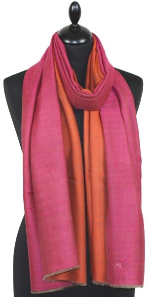 Pashmina 100% Cachemire Bicolore Fuchsia-Orange