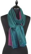 Pashmina 100% Cachemire Bicolore Vert-Fuchsia