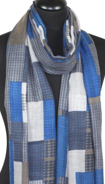 Écharpe Cachemire Bleu-Beige-Gris