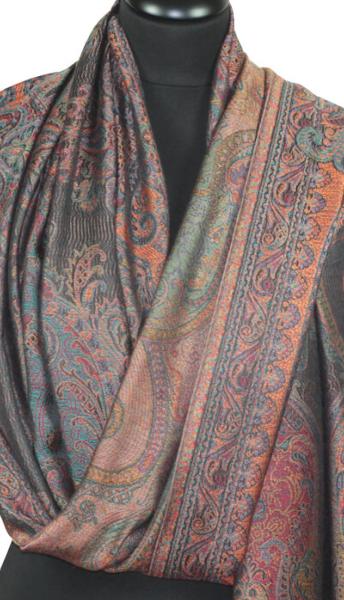 Étole en Modal/Soie Noir-Orange-Bleu