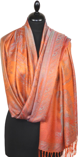 Étole en Modal/Soie Orange-Corail-Bleu