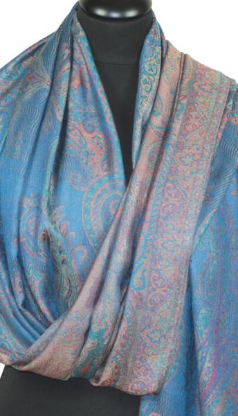 Étole en Modal/Soie Bleu-Orange-Vert