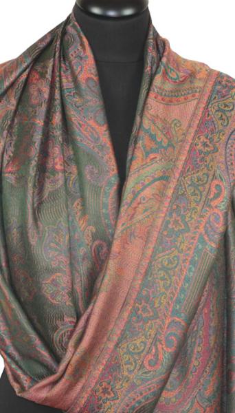 Étole en Modal/Soie Vert-Orange-Fuchsia