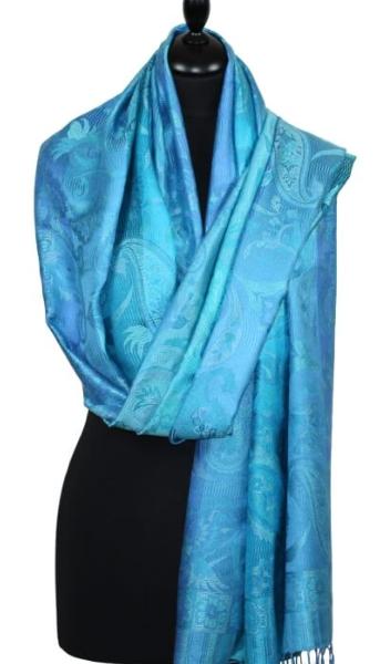 Étole en Soie Turquoise-Bleu-Indigo