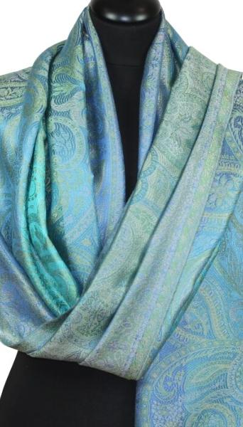 Étole en Soie Bleu-Turquoise-Vert
