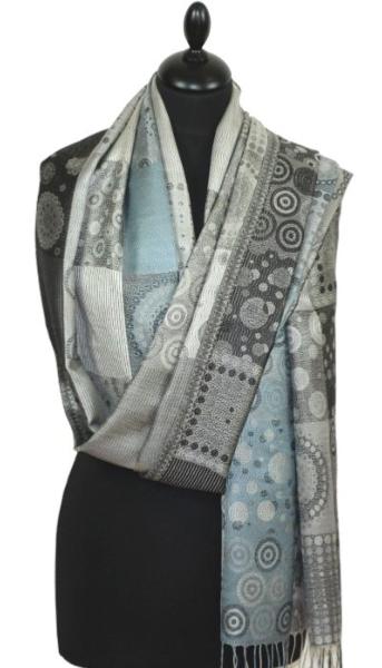 Étole en Soie Gris-Bleu-Noir
