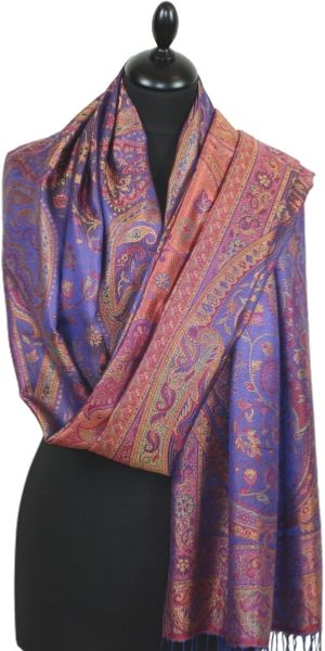Étole en Soie Outremer-Fuchsia-Orange