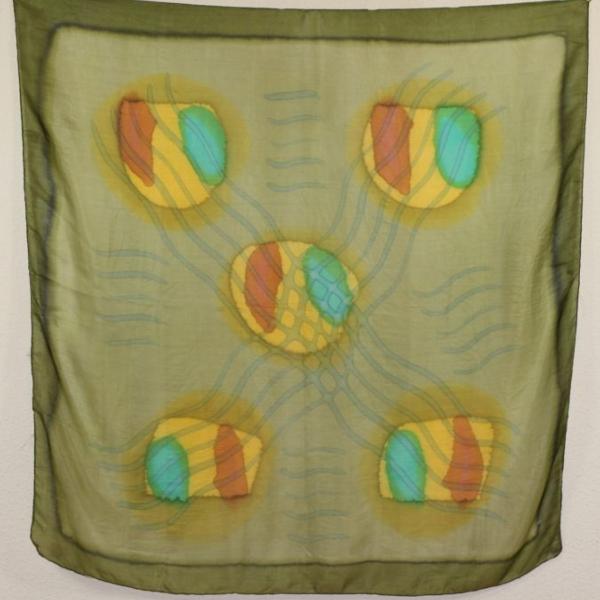 Foulard Carré en Soie Vert-Bleu-Or