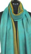 Pashmina 100% Cachemire Bicolore Vert Turquoise-Or